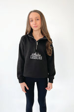 Mini studio leisure black cursive embroidered 3/4 zip sweater
